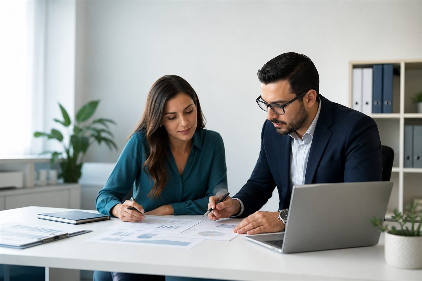 Profesionales revisando información contable en una oficina